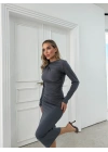 OMUZ VE BEL DRAPELİ UZUN SANDY ELBİSE GRİ