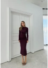 OMUZ VE BEL DRAPELİ UZUN SANDY ELBİSE MÜRDÜM