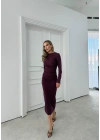 OMUZ VE BEL DRAPELİ UZUN SANDY ELBİSE MÜRDÜM