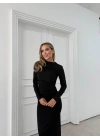 OMUZ VE BEL DRAPELİ UZUN SANDY ELBİSE SİYAH