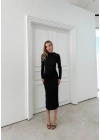 OMUZ VE BEL DRAPELİ UZUN SANDY ELBİSE SİYAH