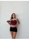 ÖN BAĞLAMALI STRAPLEZ CROP BORDO