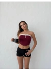 ÖN BAĞLAMALI STRAPLEZ CROP BORDO