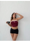 ÖN BAĞLAMALI STRAPLEZ CROP BORDO