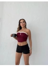 ÖN BAĞLAMALI STRAPLEZ CROP BORDO