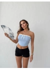 ÖN BAĞLAMALI STRAPLEZ CROP MAVİ