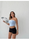 ÖN BAĞLAMALI STRAPLEZ CROP MAVİ