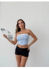 ÖN BAĞLAMALI STRAPLEZ CROP MAVİ