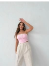 ÖN BAĞLAMALI STRAPLEZ CROP PEMBE