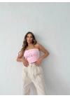 ÖN BAĞLAMALI STRAPLEZ CROP PEMBE