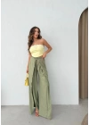 ÖN BAĞLAMALI STRAPLEZ CROP SARI