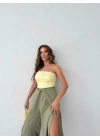 ÖN BAĞLAMALI STRAPLEZ CROP SARI
