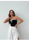 ÖN BAĞLAMALI STRAPLEZ CROP SİYAH