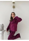 PARAŞÜT DETAY KAPÜŞONLU HIRKA VE PANTOLONLU MODAL İKİLİ TAKIM BORDO