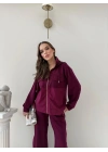 PARAŞÜT DETAY KAPÜŞONLU HIRKA VE PANTOLONLU MODAL İKİLİ TAKIM BORDO