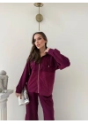 PARAŞÜT DETAY KAPÜŞONLU HIRKA VE PANTOLONLU MODAL İKİLİ TAKIM BORDO