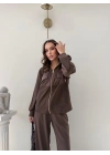 PARAŞÜT DETAY KAPÜŞONLU HIRKA VE PANTOLONLU MODAL İKİLİ TAKIM KAHVE