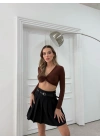 PİLELİ ŞORTLU KEMERLİ ETEK SİYAH