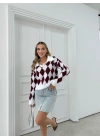 POLO YAKA BAKLAVA DESEN TRİKO BORDO