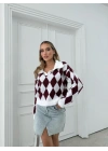 POLO YAKA BAKLAVA DESEN TRİKO BORDO