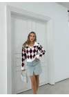 POLO YAKA BAKLAVA DESEN TRİKO BORDO