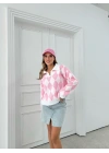 POLO YAKA BAKLAVA DESEN TRİKO PEMBE