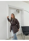 ŞAL YAKA BEL KUŞAKLI ÇİFT CEP ŞİŞME MONT KAHVE