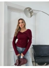 ŞAL YAKA ÖN BURGULU SELANİK KUMAŞ BLUZ BORDO