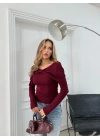 ŞAL YAKA ÖN BURGULU SELANİK KUMAŞ BLUZ BORDO