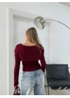 ŞAL YAKA ÖN BURGULU SELANİK KUMAŞ BLUZ BORDO