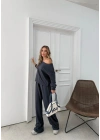 SALAŞ DÜŞÜK OMUZ BLUZ VE PANTOLONLU MODAL İKİLİ TAKIM ANTRASİT FRG-6011