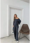 SALAŞ DÜŞÜK OMUZ BLUZ VE PANTOLONLU MODAL İKİLİ TAKIM ANTRASİT FRG-6011