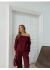 SALAŞ DÜŞÜK OMUZ BLUZ VE PANTOLONLU MODAL İKİLİ TAKIM BORDO FRG-6011