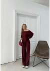 SALAŞ DÜŞÜK OMUZ BLUZ VE PANTOLONLU MODAL İKİLİ TAKIM BORDO FRG-6011