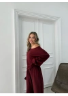 SALAŞ DÜŞÜK OMUZ BLUZ VE PANTOLONLU MODAL İKİLİ TAKIM BORDO FRG-6011