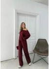 SALAŞ DÜŞÜK OMUZ BLUZ VE PANTOLONLU MODAL İKİLİ TAKIM BORDO FRG-6011