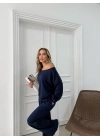 SALAŞ DÜŞÜK OMUZ BLUZ VE PANTOLONLU MODAL İKİLİ TAKIM LACİVERT FRG-6011