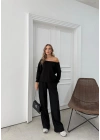 SALAŞ DÜŞÜK OMUZ BLUZ VE PANTOLONLU MODAL İKİLİ TAKIM SİYAH FRG-6011