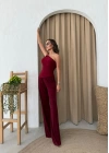 SANDY TEK OMUZ AKSESUAR DETAY BLUZ VE PANTOLONLU İKİLİ TAKIM BORDO