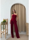 SANDY TEK OMUZ AKSESUAR DETAY BLUZ VE PANTOLONLU İKİLİ TAKIM BORDO