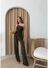 SANDY TEK OMUZ AKSESUAR DETAY BLUZ VE PANTOLONLU İKİLİ TAKIM HAKİ