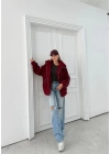 ŞERİT DETAY İÇ ASTARLI OVERSİZE TEDDY MONT BORDO