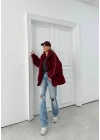 ŞERİT DETAY İÇ ASTARLI OVERSİZE TEDDY MONT BORDO