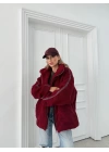ŞERİT DETAY İÇ ASTARLI OVERSİZE TEDDY MONT BORDO
