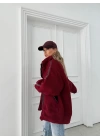 ŞERİT DETAY İÇ ASTARLI OVERSİZE TEDDY MONT BORDO