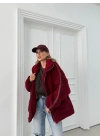 ŞERİT DETAY İÇ ASTARLI OVERSİZE TEDDY MONT BORDO