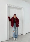 ŞERİT DETAY İÇ ASTARLI OVERSİZE TEDDY MONT BORDO