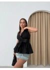 SIFIR KOL BEL KUŞAK BAGLAMA DETAY GÖMLEK SİYAH