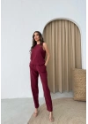 SIFIR KOL BLUZ VE PANTOLONLU AYROBİN İKİLİ TAKIM BORDO
