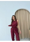SIFIR KOL BLUZ VE PANTOLONLU AYROBİN İKİLİ TAKIM BORDO